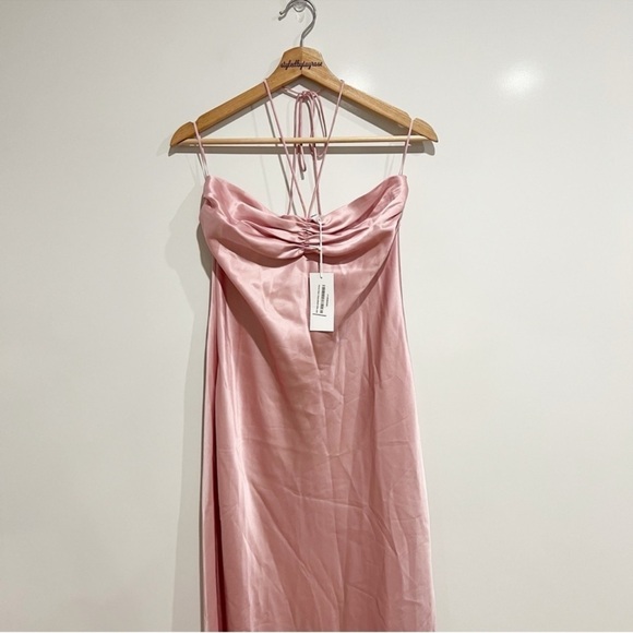 NWT Reformation Valora Satin Halter Maxi Dress in Color Babygirl Pink Size 6 - Picture 6 of 15